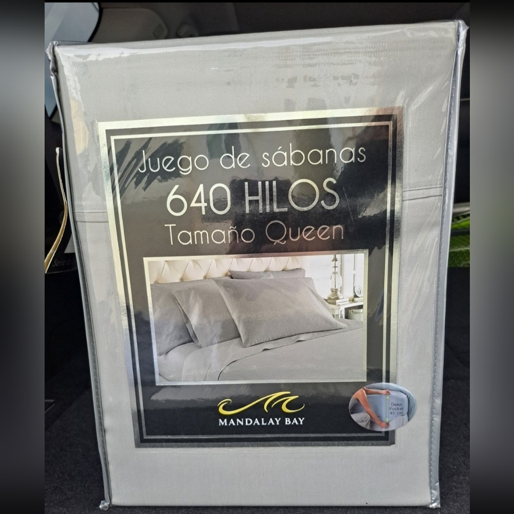 640 threads count Queen sheet set.